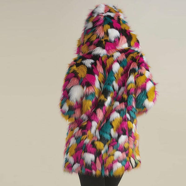 Multi color fluffy long sleeve fur coats