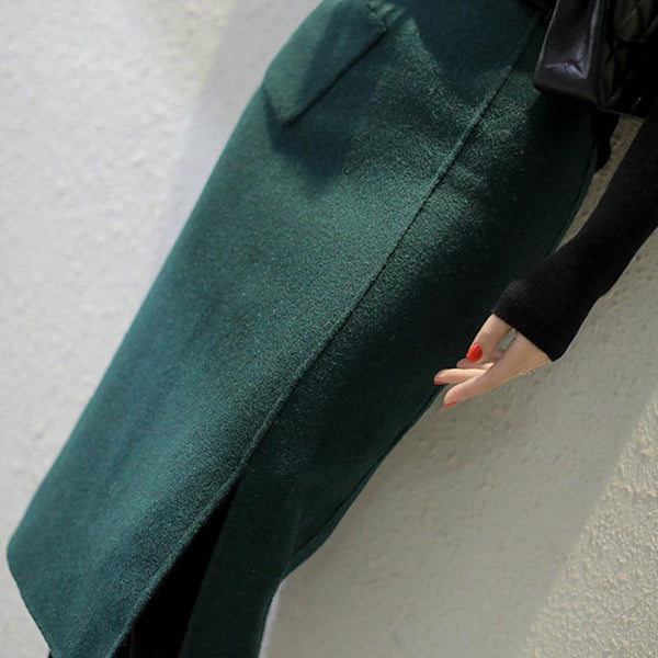 Retro solid patch split bodycon skirts