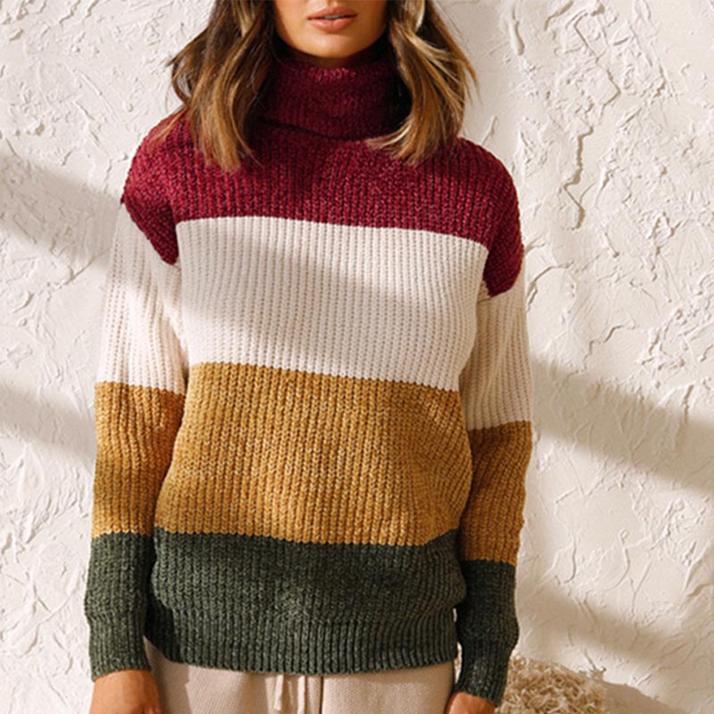 Color hit turtle neck long sleeve sweaters