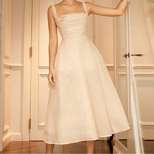 Brief square neck sleeveless strap party dresses