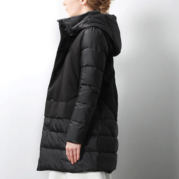 Brief solid long sleeve hoodied down coats