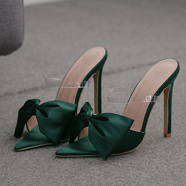 Bowknot transparent strap high heel slippers