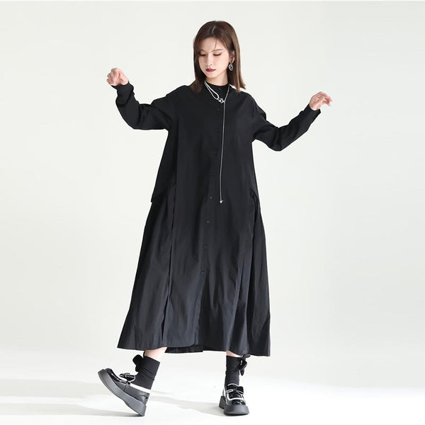 Casual solid loose mock neck long sleeve shirt dresses