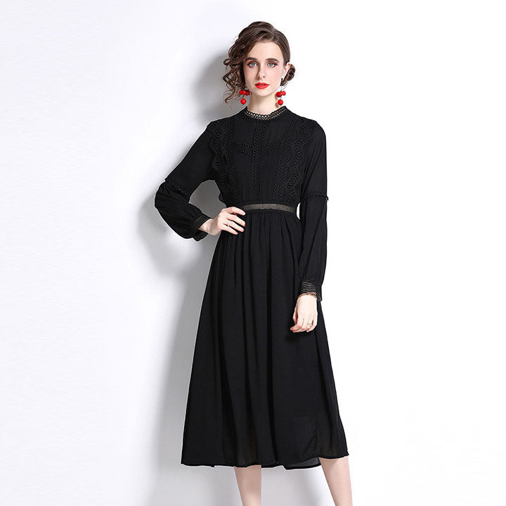 Mock neck long sleeve solid a line maxi dresses