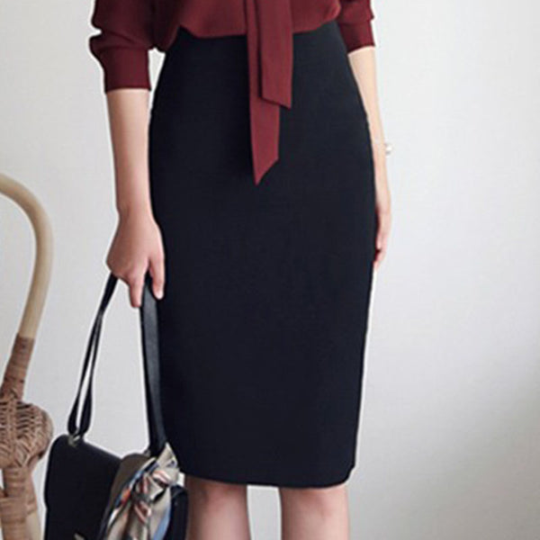 Solid split midi pencil skirts