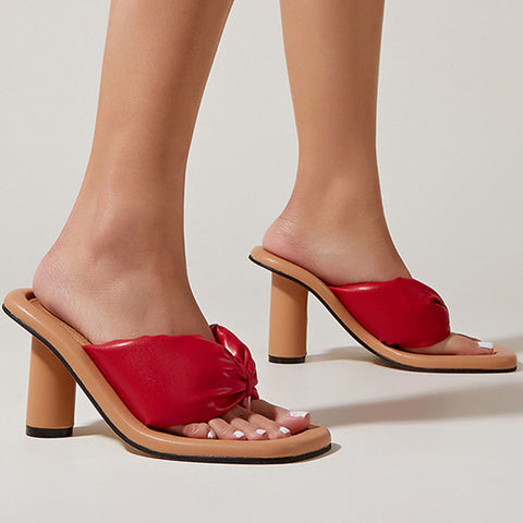 Stylish thong chunky heels mules sandals
