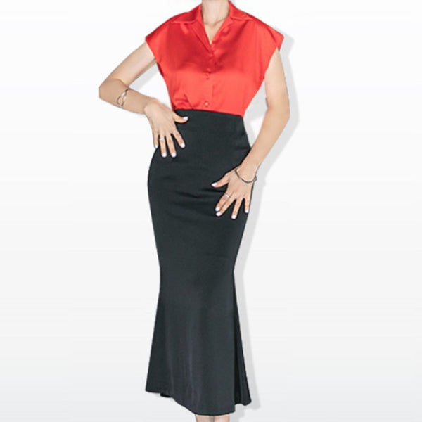 Turn-down collar cap sleeve shirt peplum skirt suits