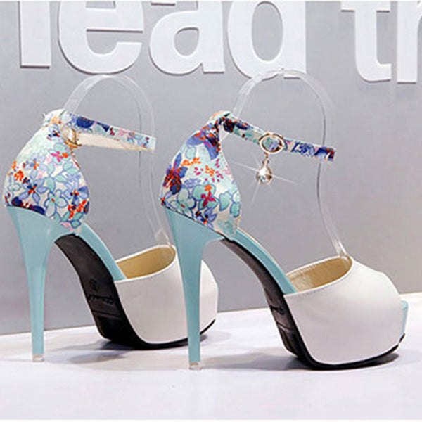 Color blocked peep toe platform high heels