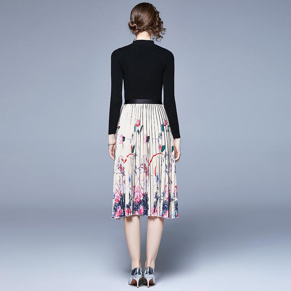 Women's black t-shirt & floral skirt suit