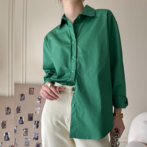 Brief solid lapel long sleeve blouses