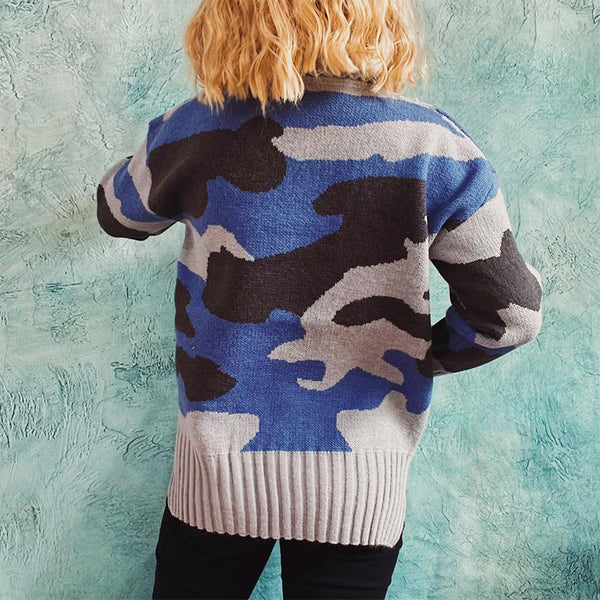 Camouflage  high neck long sleeve sweaters