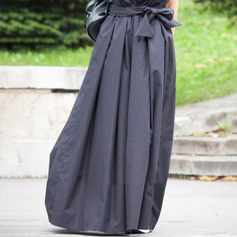 Solid belted elastic waist midi skirts