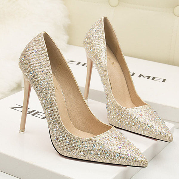 Rhinestone pointed toe stiletto heels