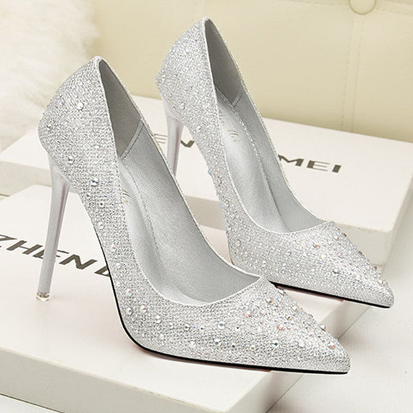 Rhinestone pointed toe stiletto heels