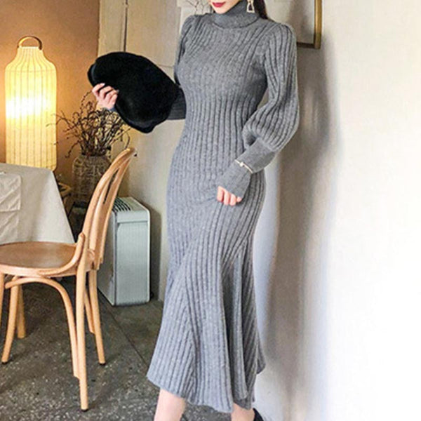 Turtleneck solid elegant slim sweater bodycon dresses