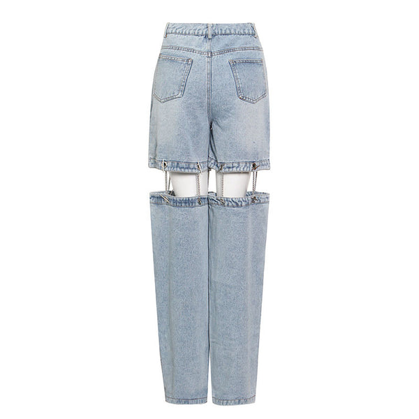 High waisted solid detachable wide leg jeans