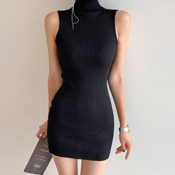 Black turtleneck sleeveless mini bodycon dresses