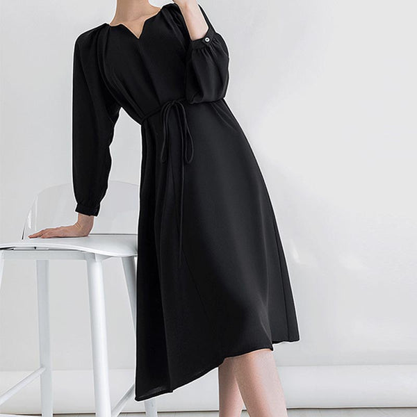 Brief solid v-neck long sleeve skater dresses