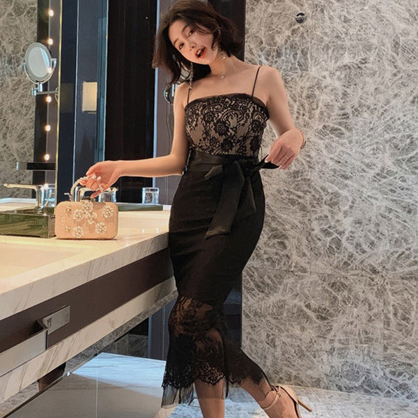 Sexy lace patch strap bodycon dresses