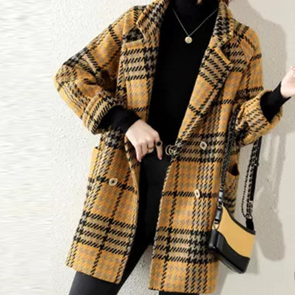 Women's double breasted losse plaid coat