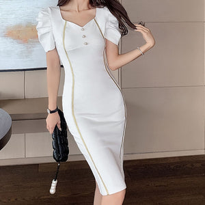 Square neck contrast piping bodycon dresses