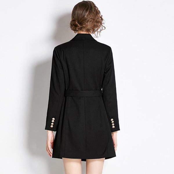 Stylish solid lapel long sleeve belted blazers dresses