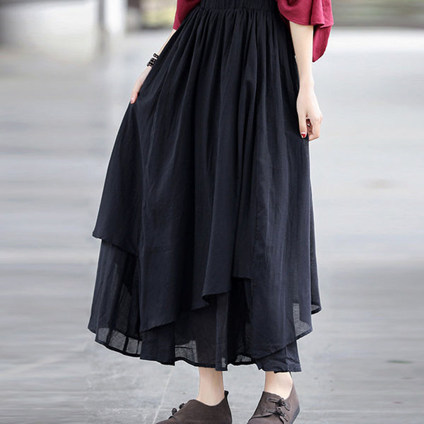 Irregular elastic waist pleated a-line skirts