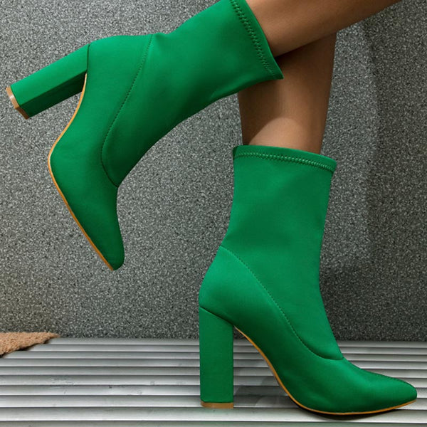 Solid chunky pointed toe boots