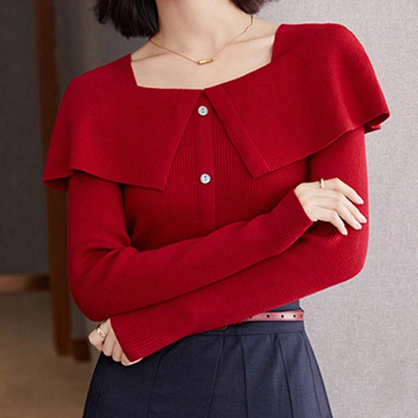 Women's square neck long sleeve knit top
