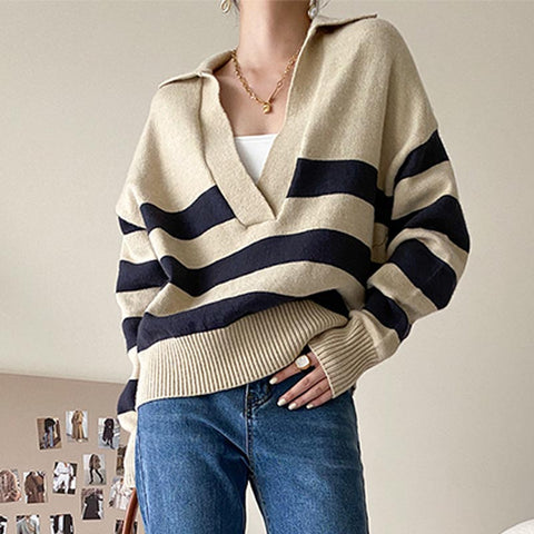 Pullover loose striped sweaters