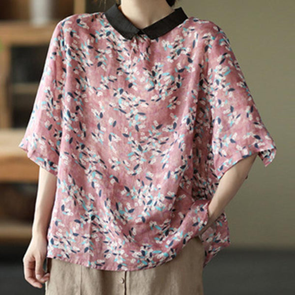 Printed patchwork half sleeve pullover tops