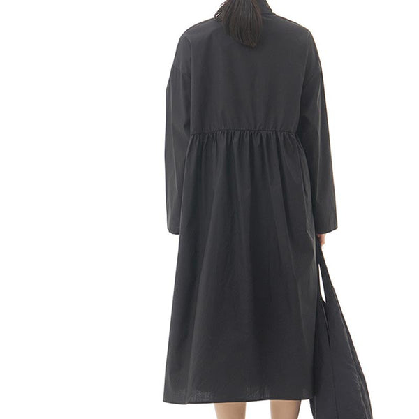 Brief solid lapel loose long sleeve shift dresses