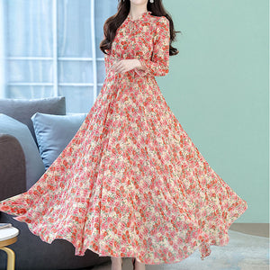 Long sleeve floral print maxi dresses