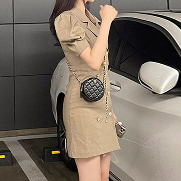 Brief puff sleeve double-breasted blazer dresses