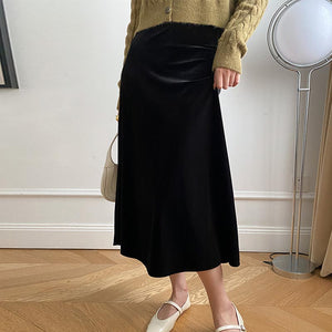 Vintage velvet high waist a-line skirts