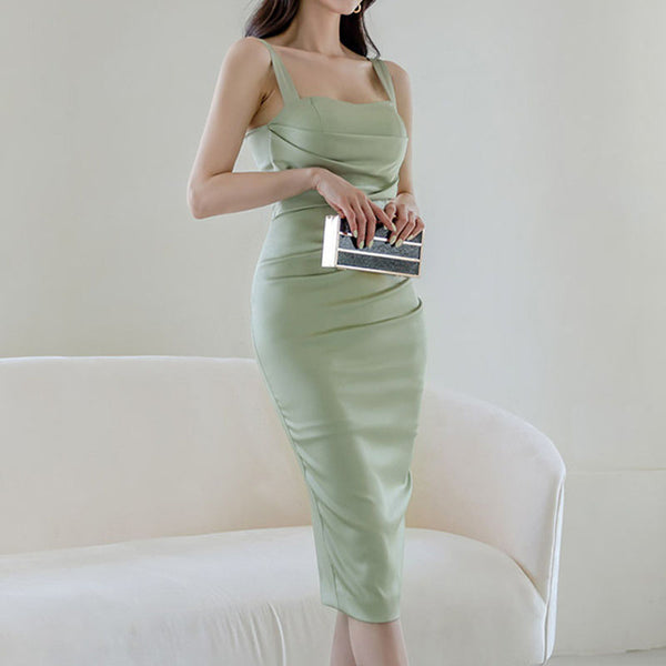 Light green ruched sleeveless bodycon dresses