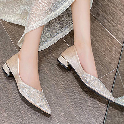 Satin beaded low-fronted pointed toe flats shoes