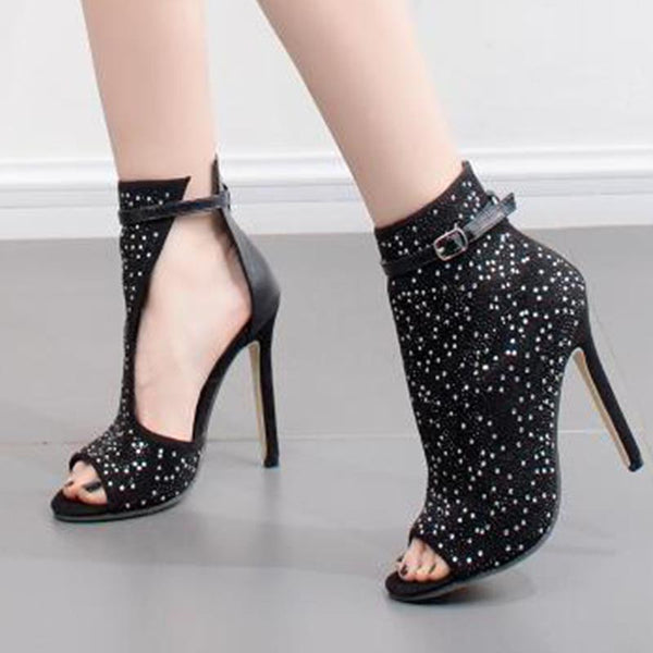 Diamante embellishment open toe heels