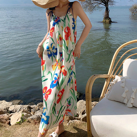 Casual Loose Bohemian Floral Print Dresses Long Maxi Summer Beach Swing Dress
