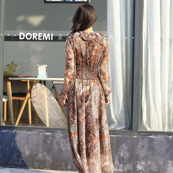 Leopard long sleeve maxi dresses