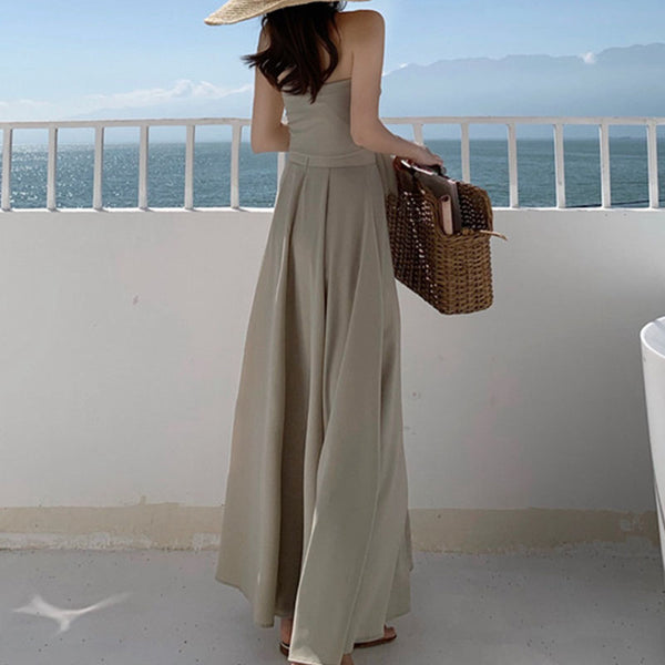 Sexy solid tube top beach skirt suits