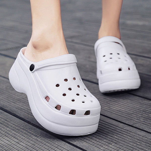 Rounded toe platform crocs hole shoes