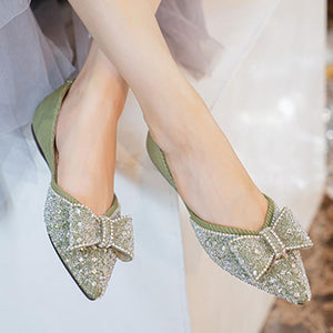 Women rhinestones low-fronted pointed toe flats