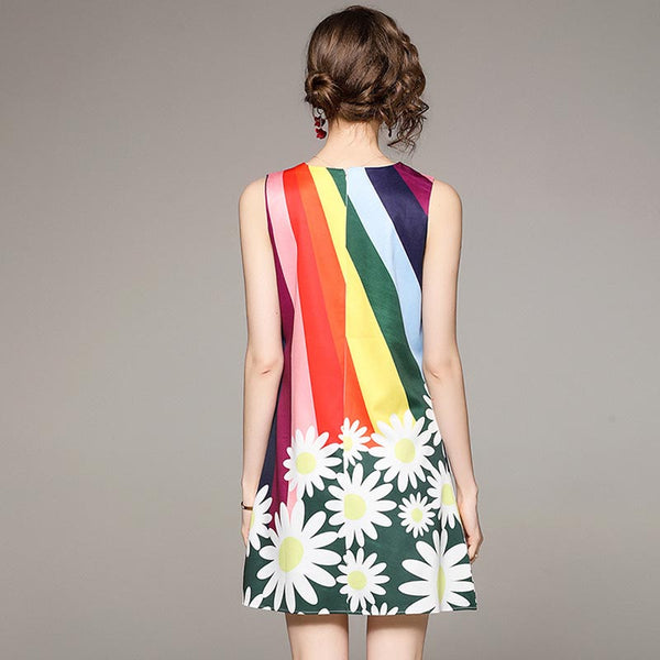 Rainbow crew neck sleeveless a-line mini dresses