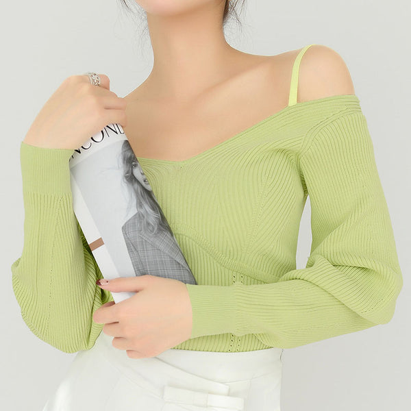 Off shoulder long sleeve knit top