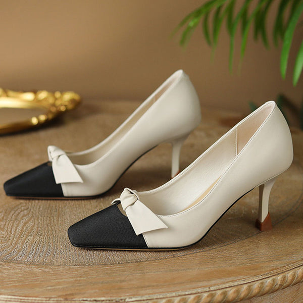 Bowknot decoration pointed toe heels