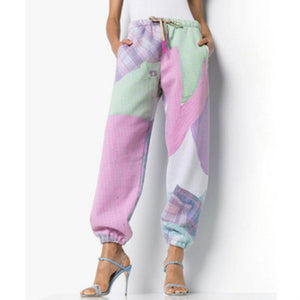 Color blocked elastic waisted ankle-tied sweatpants