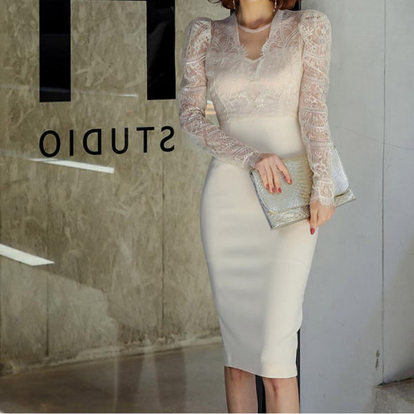 Lace patch long sleeve bodycon dresses