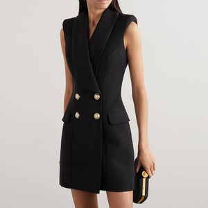 Large lapels double-breasted contrasting sleeveless business dress