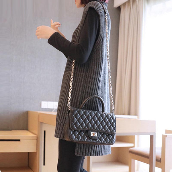 Turtleneck ribbed asymmetric knitted vests